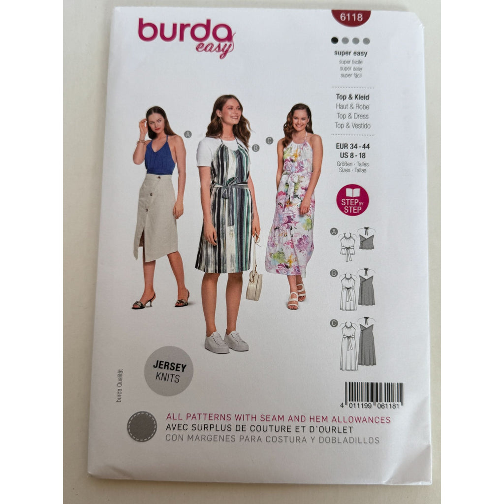 Burda Sewing Pattern 6118 Halter Neck Dress Top Shirt Summer Easy Sizes 8-18 UC