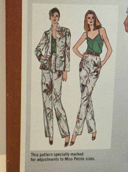 Simplicity  Sewing Pattern 9806 Jacket Tapered Pants Camisole Outfit 10 UC 1980s
