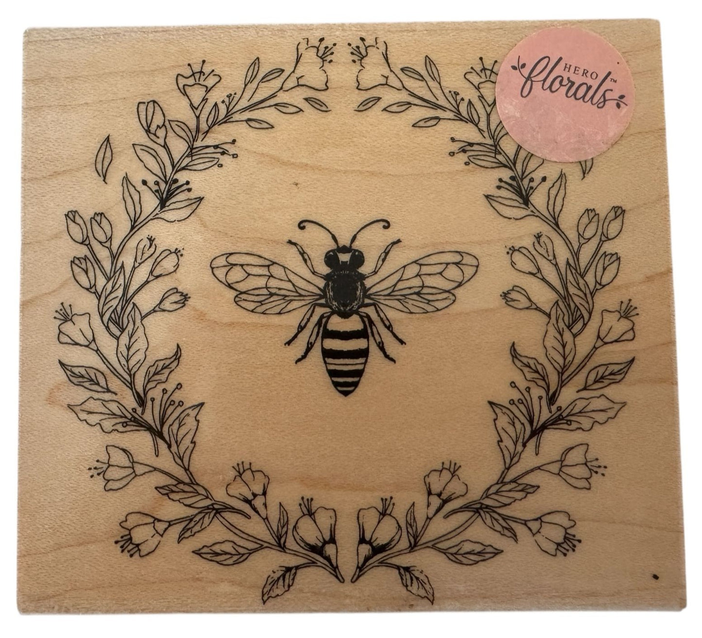 Hero Arts Rubber Stamp Antique Bee and Flowers Floral Wreath Circle Card Making