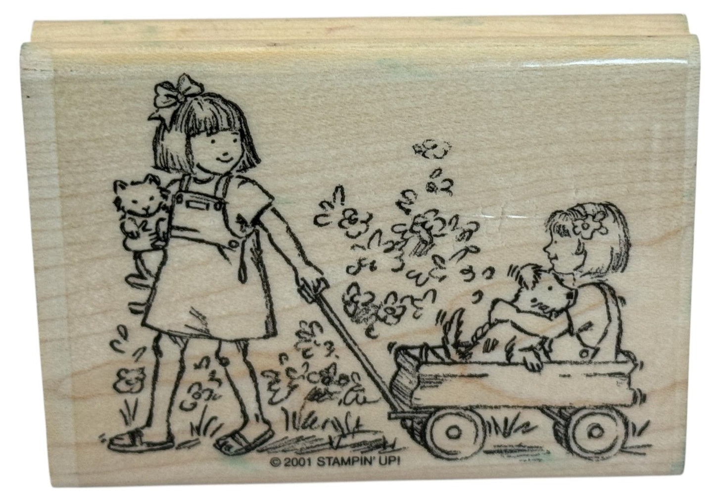 Stampin Up Rubber Stamp Girls Friends Wagon Dog Cat Friendship Card Making Craft