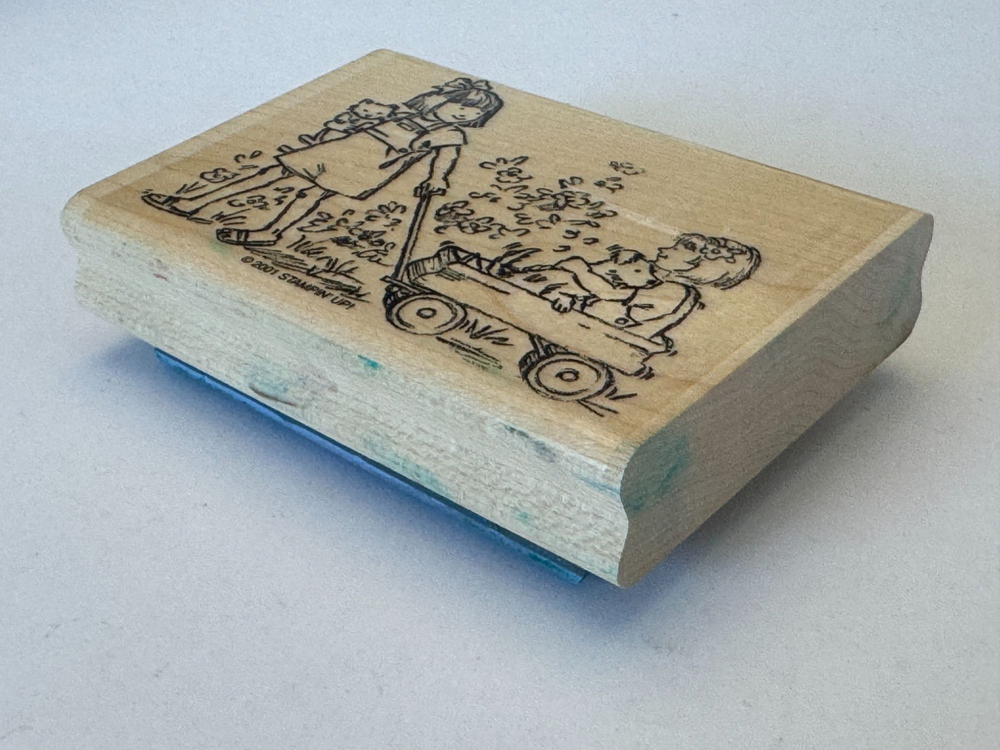 Stampin Up Rubber Stamp Girls Friends Wagon Dog Cat Friendship Card Making Craft
