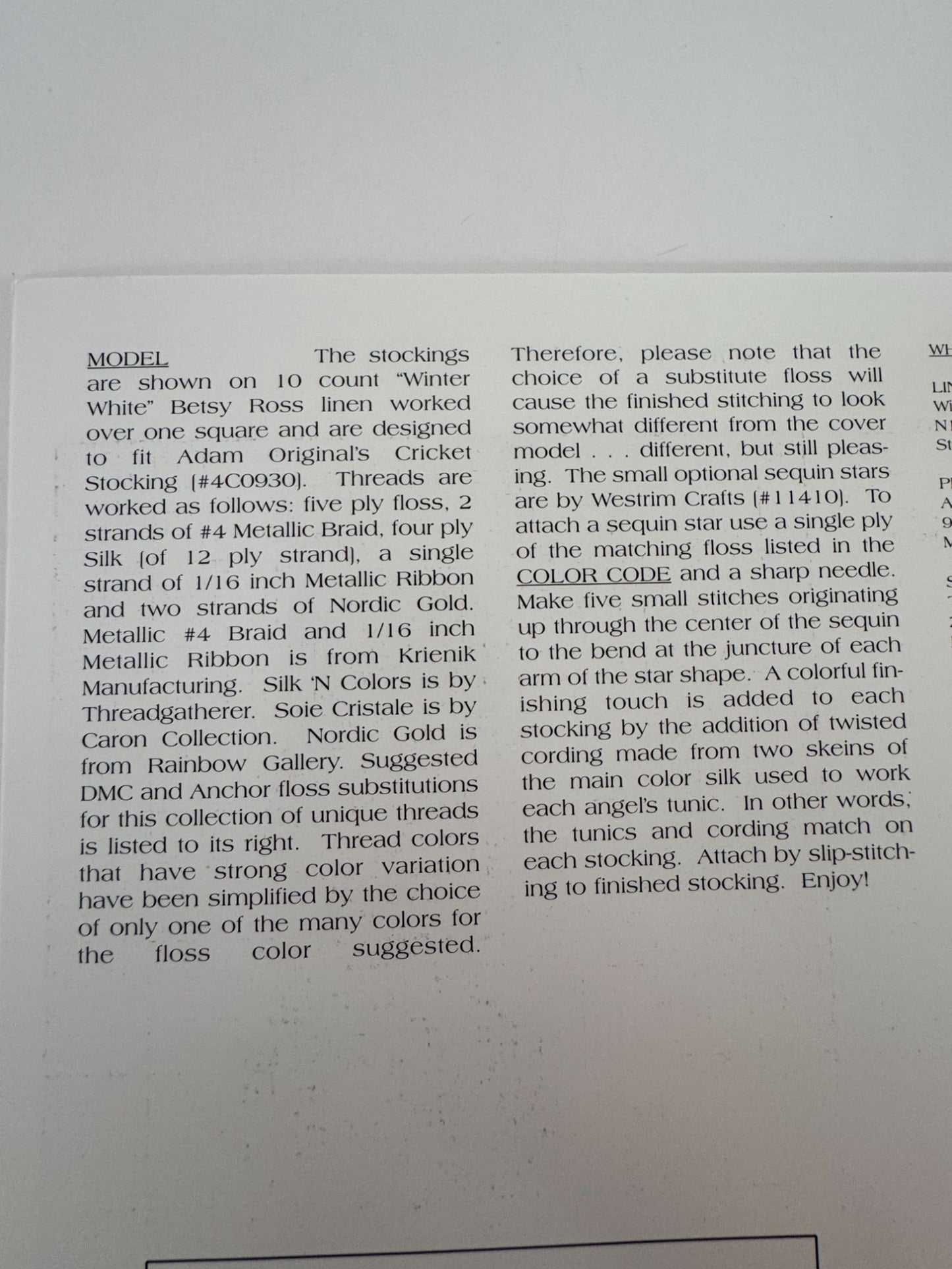 Cross-Eyed Cricket Collection Cross Stitch Pattern Stocking Angels II Christmas