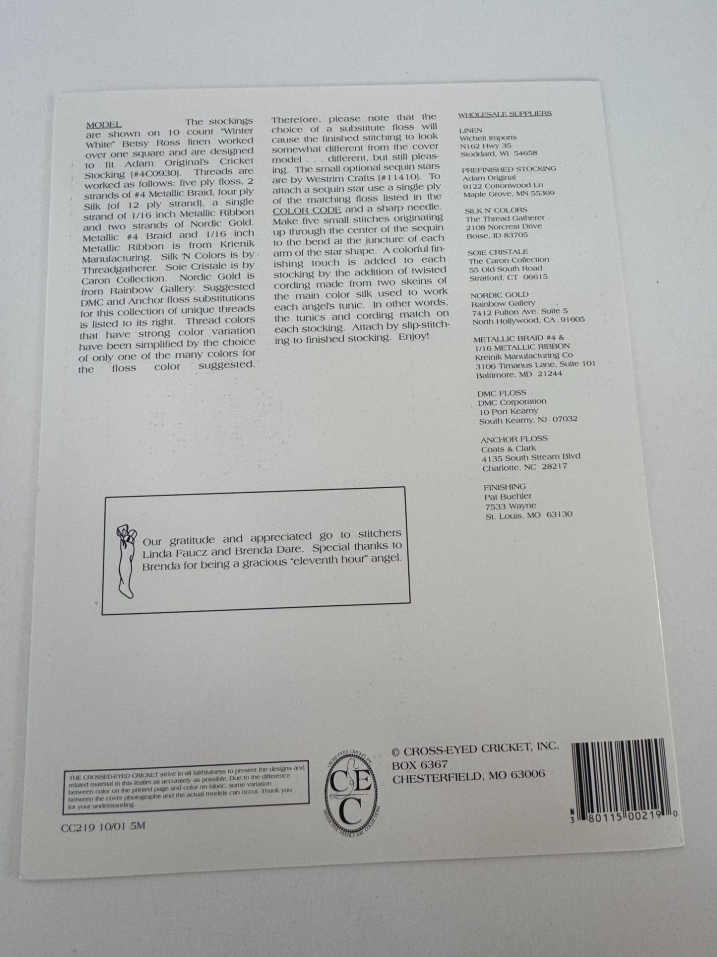 Cross-Eyed Cricket Collection Cross Stitch Pattern Stocking Angels II Christmas