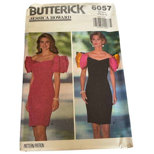 Butterick Sewing Pattern 6057 Cocktail Dress Prom Off Shoulder Tapered 6 8 10 12