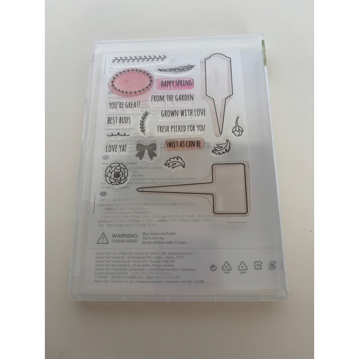 Stampin Up From The Garden Photopolymer Stamps Set Plant Markers Best Buds Pun