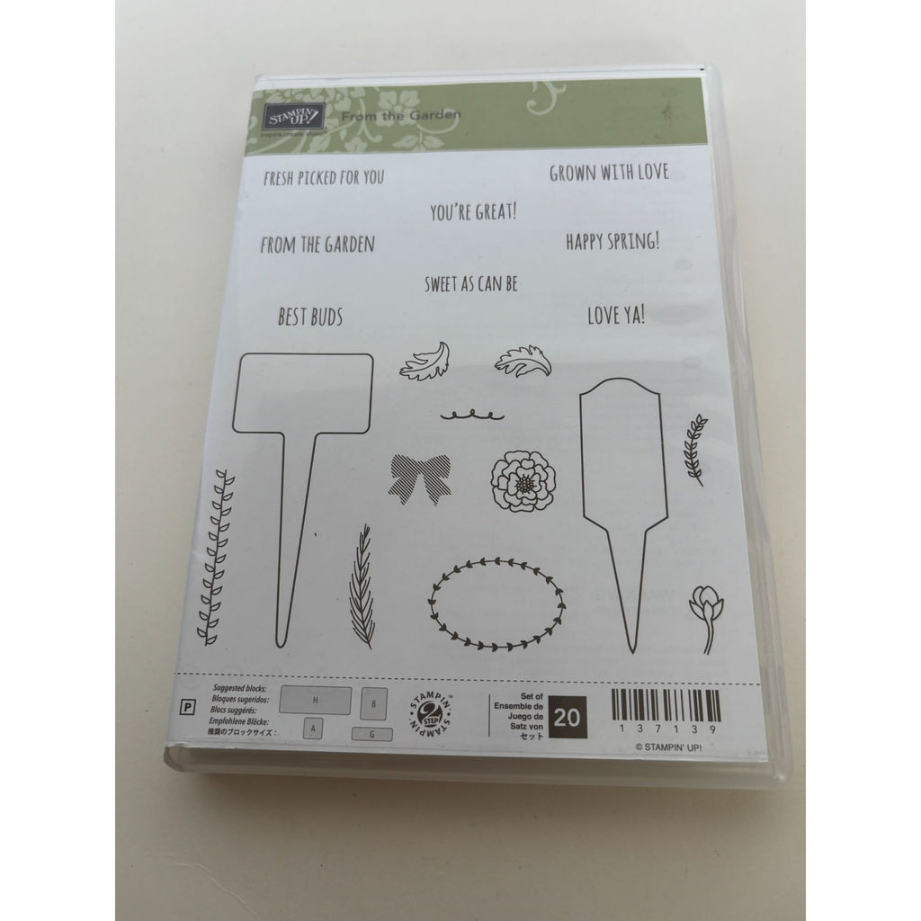 Stampin Up From The Garden Photopolymer Stamps Set Plant Markers Best Buds Pun