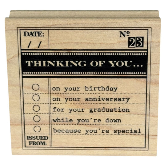 Inkadinkado Rubber Stamp No. 23 Thinking of You Birthday Graduation Anniversary