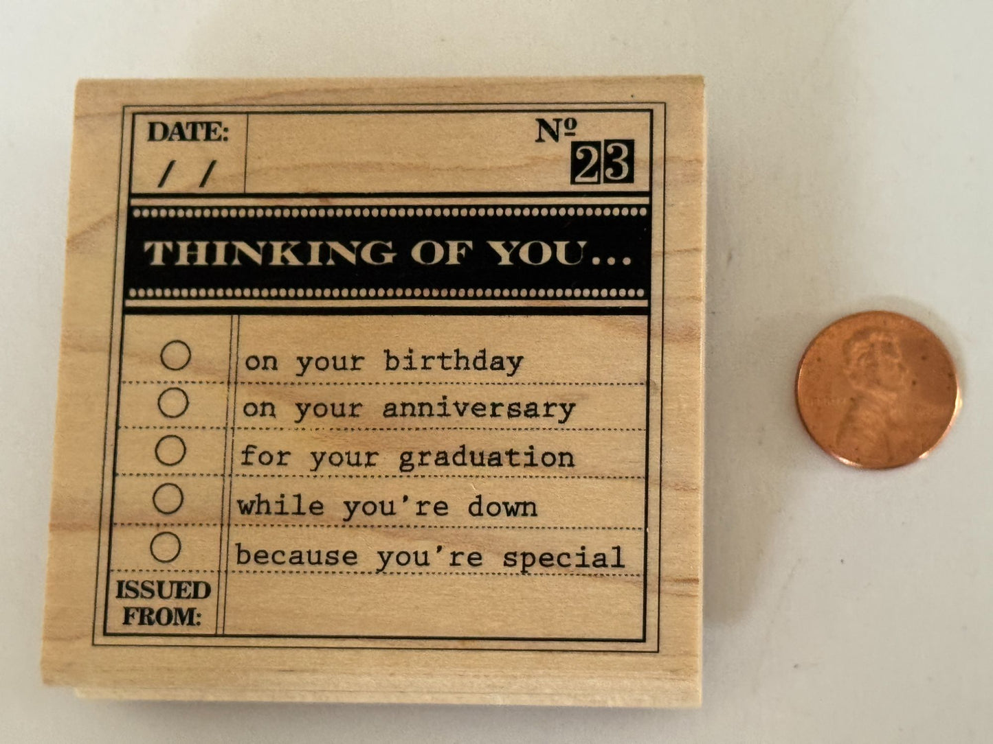 Inkadinkado Rubber Stamp No. 23 Thinking of You Birthday Graduation Anniversary
