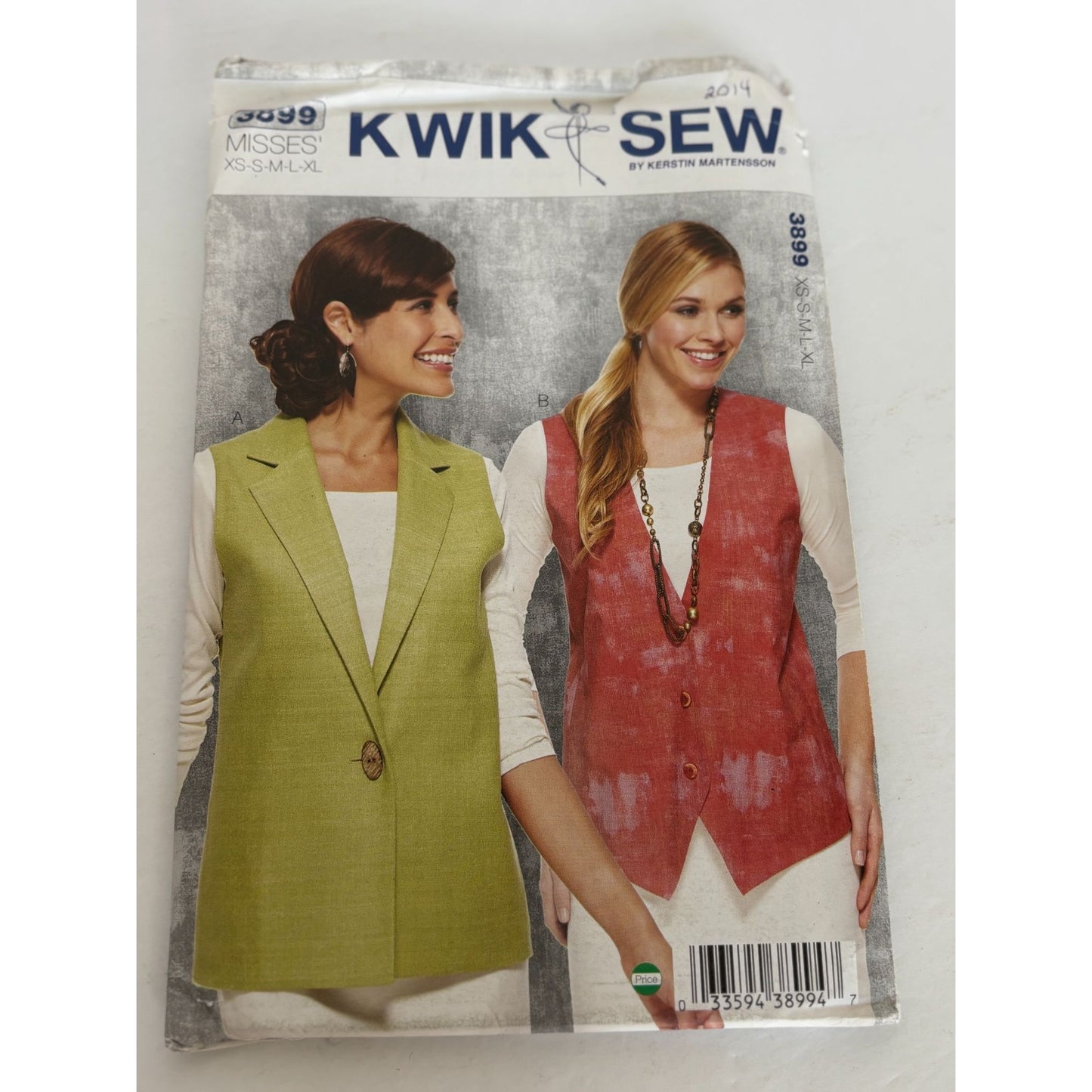 Kwik Sew Sewing Pattern 3899 Misses Vest V-Neck Side Panels Casual XS S M L XL