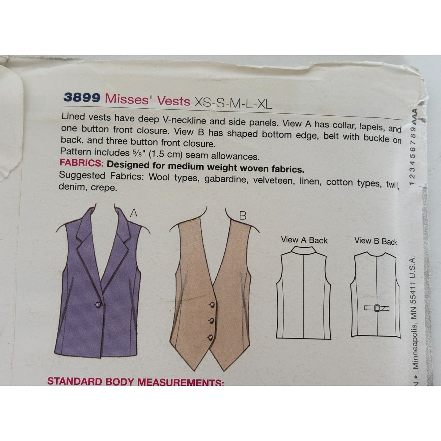 Kwik Sew Sewing Pattern 3899 Misses Vest V-Neck Side Panels Casual XS S M L XL
