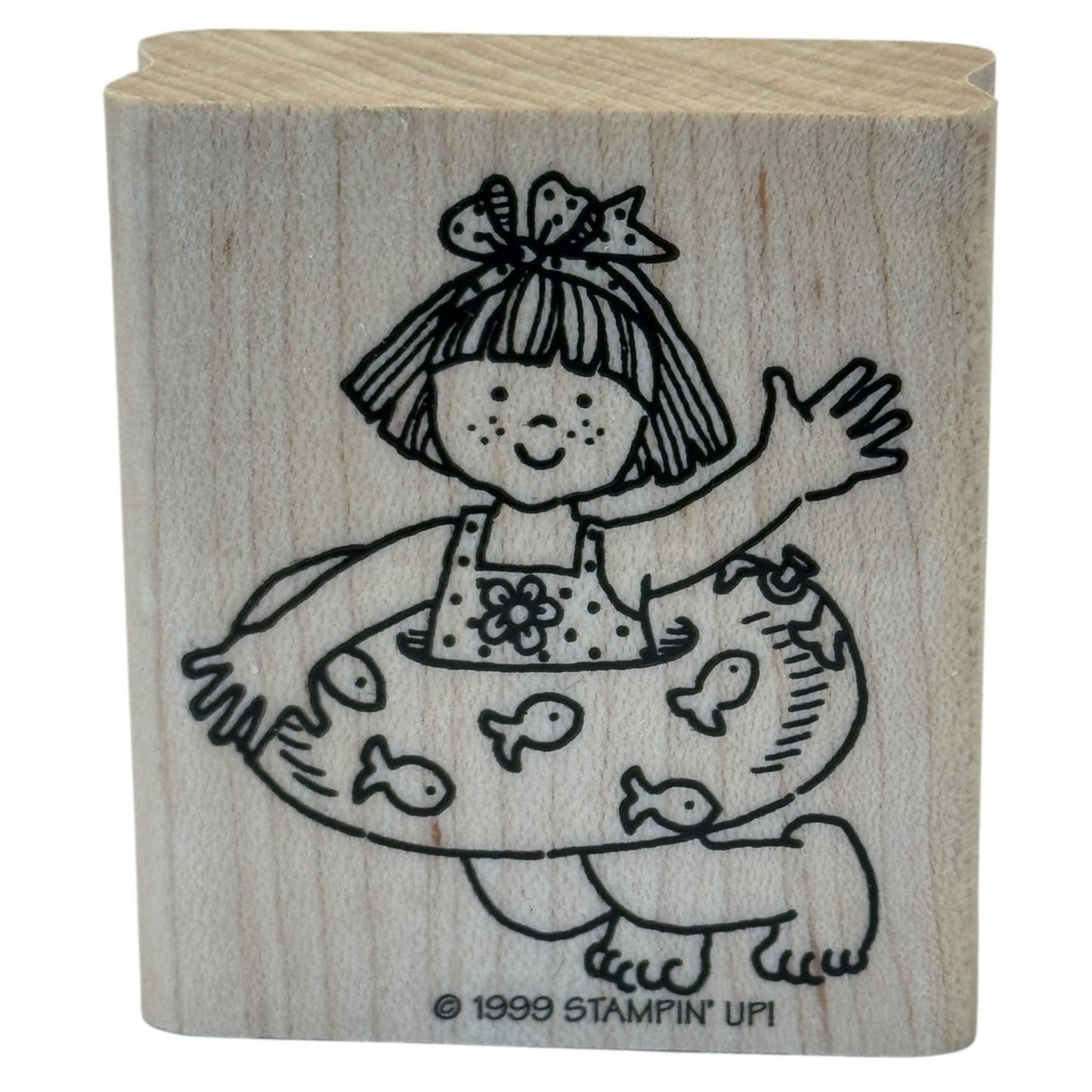 Stampin Up Rubber Stamp Girl With Swim Tube Swimming Pool Summer Vacation Fish