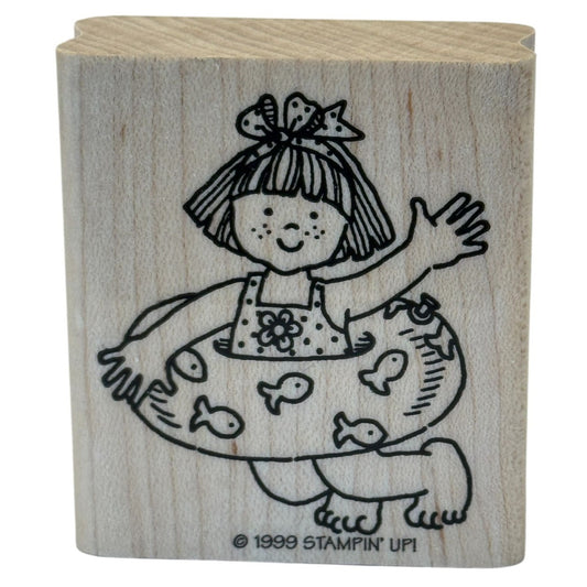 Stampin Up Rubber Stamp Girl With Swim Tube Swimming Pool Summer Vacation Fish