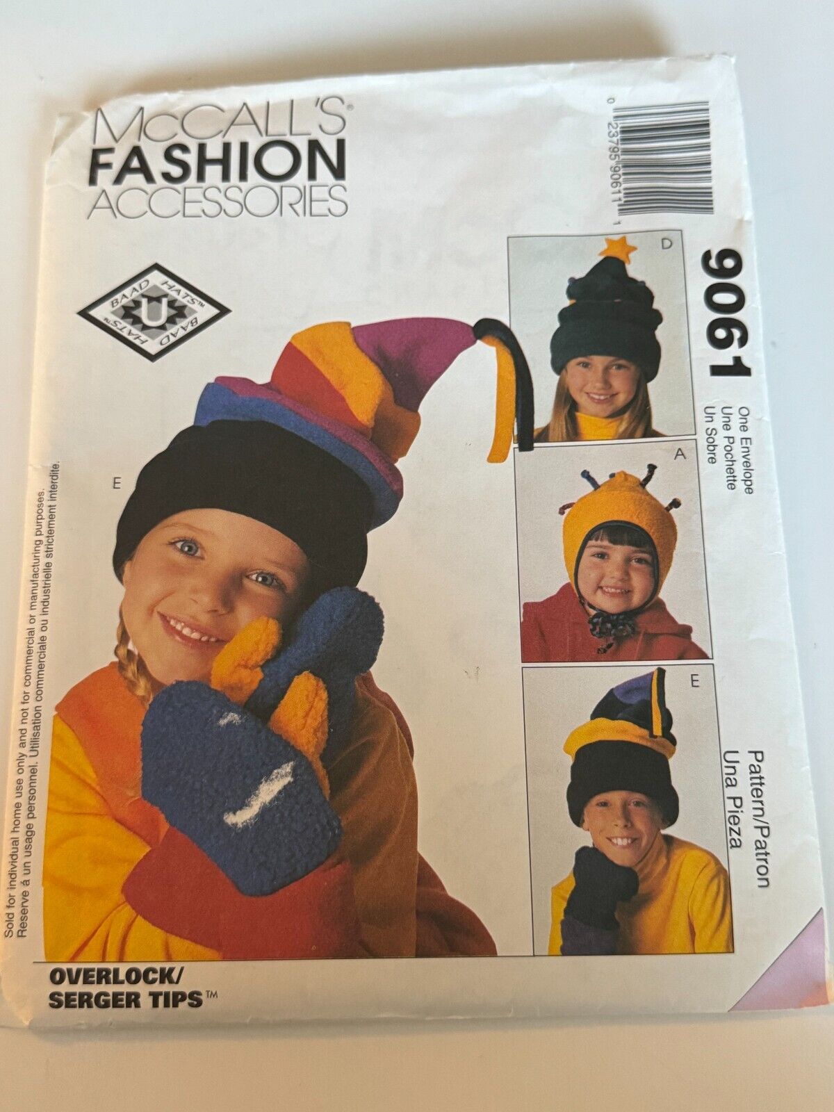McCall’s Sewing Pattern 9061 Baad Hats Costume Craft Adult/Teen Uncut