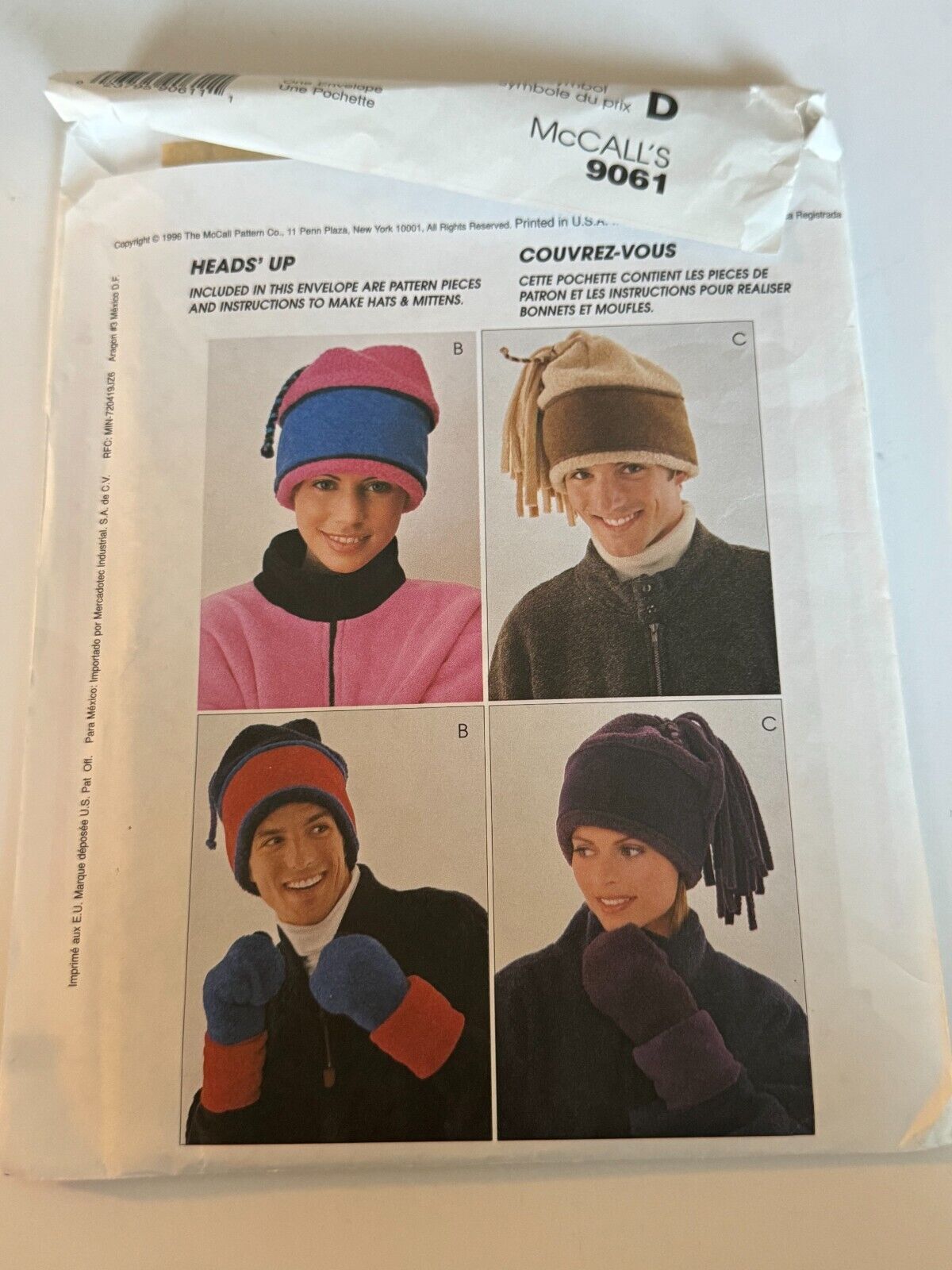 McCall’s Sewing Pattern 9061 Baad Hats Costume Craft Adult/Teen Uncut