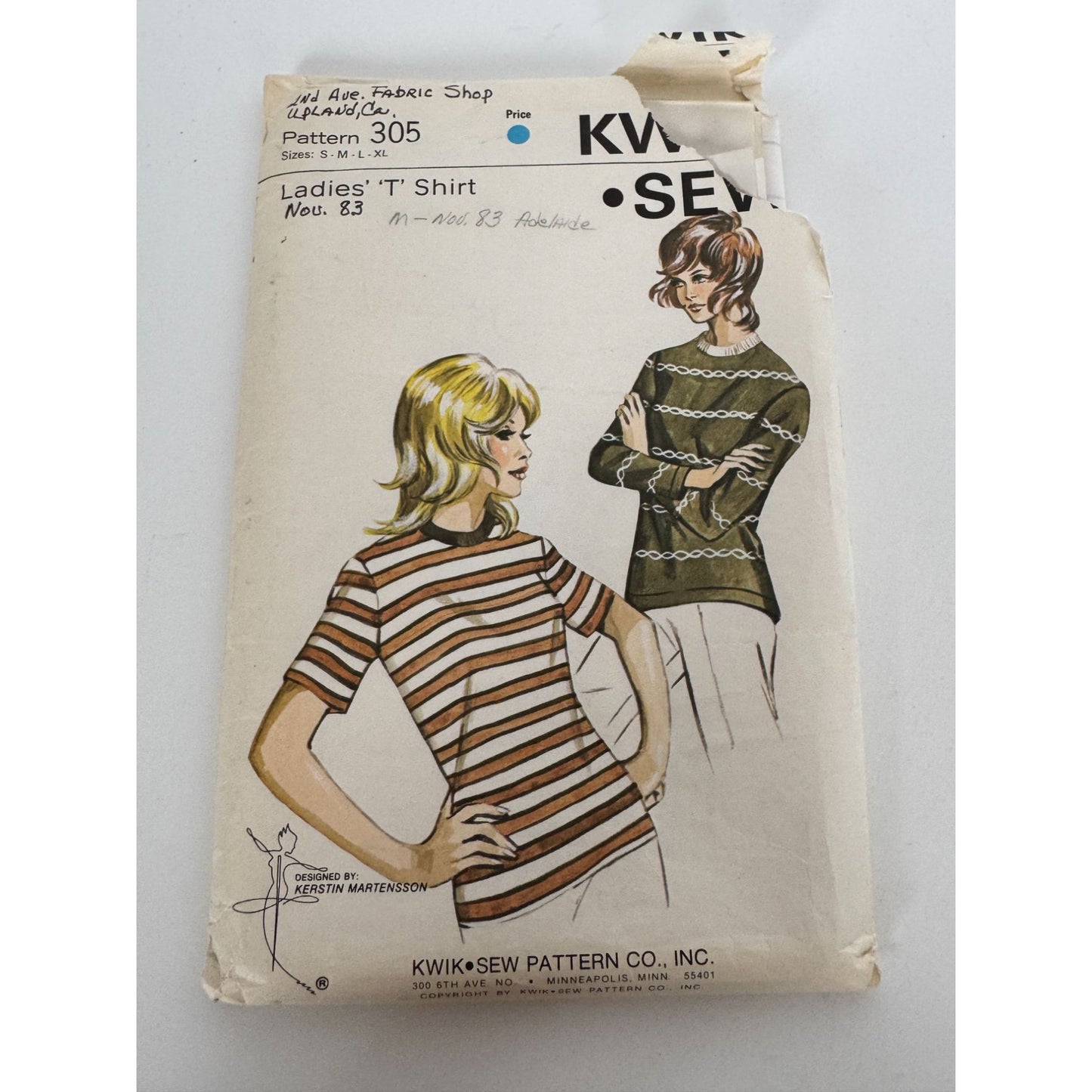 Kwik Sew Sewing Pattern 305 Ladies Crew Neck T-Shirt Top Casual Shirt S-XL Uncut