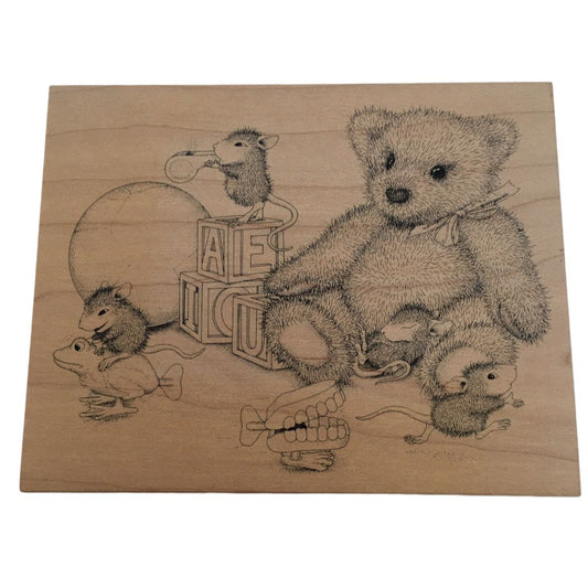 Stampa Rosa House Mouse Rubber Stamp Ready Set Go Friends Toys Teddy Bear Frog