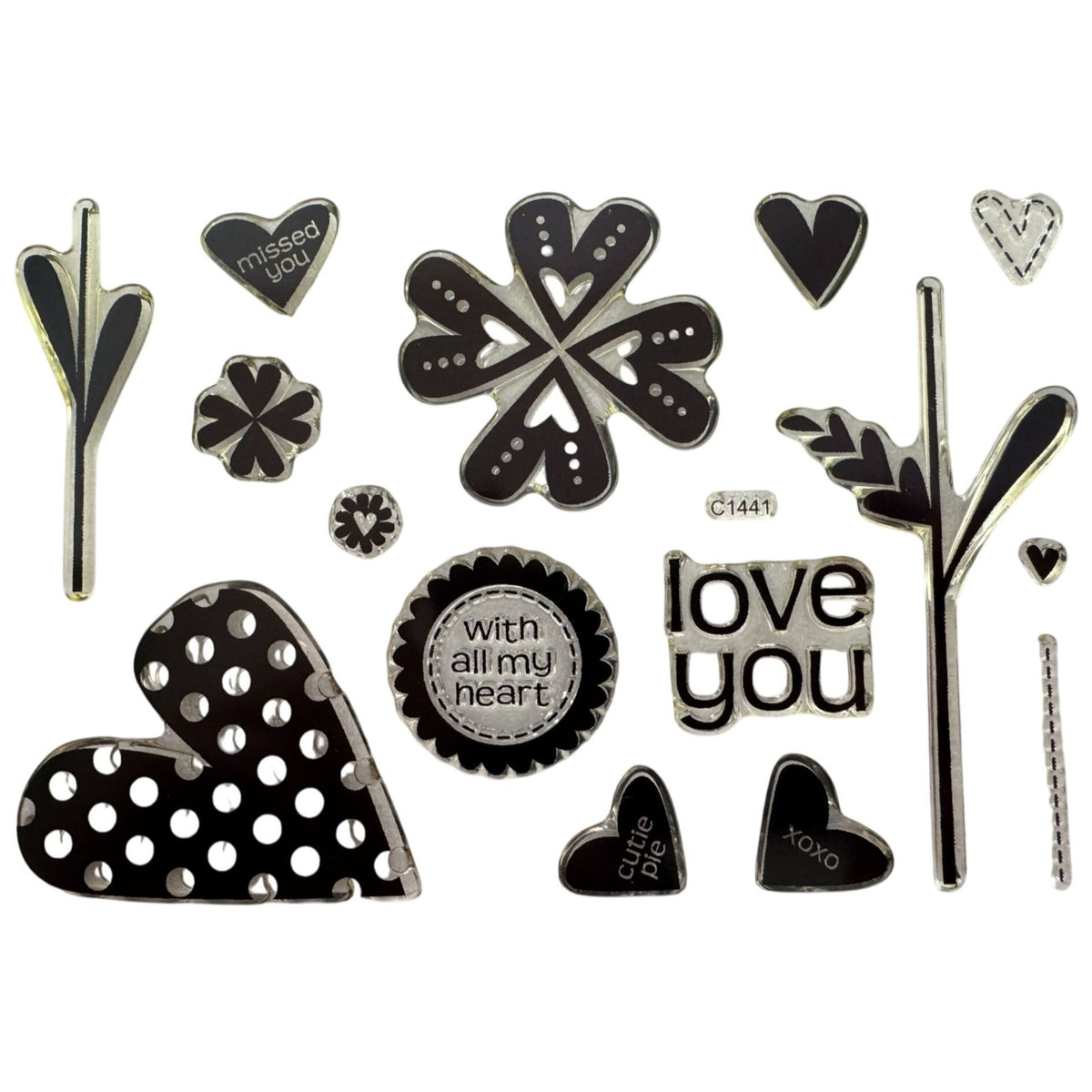 CTMH My Acrylix Acrylic Stamp Set Affection Love You All My Heart Flower C1441