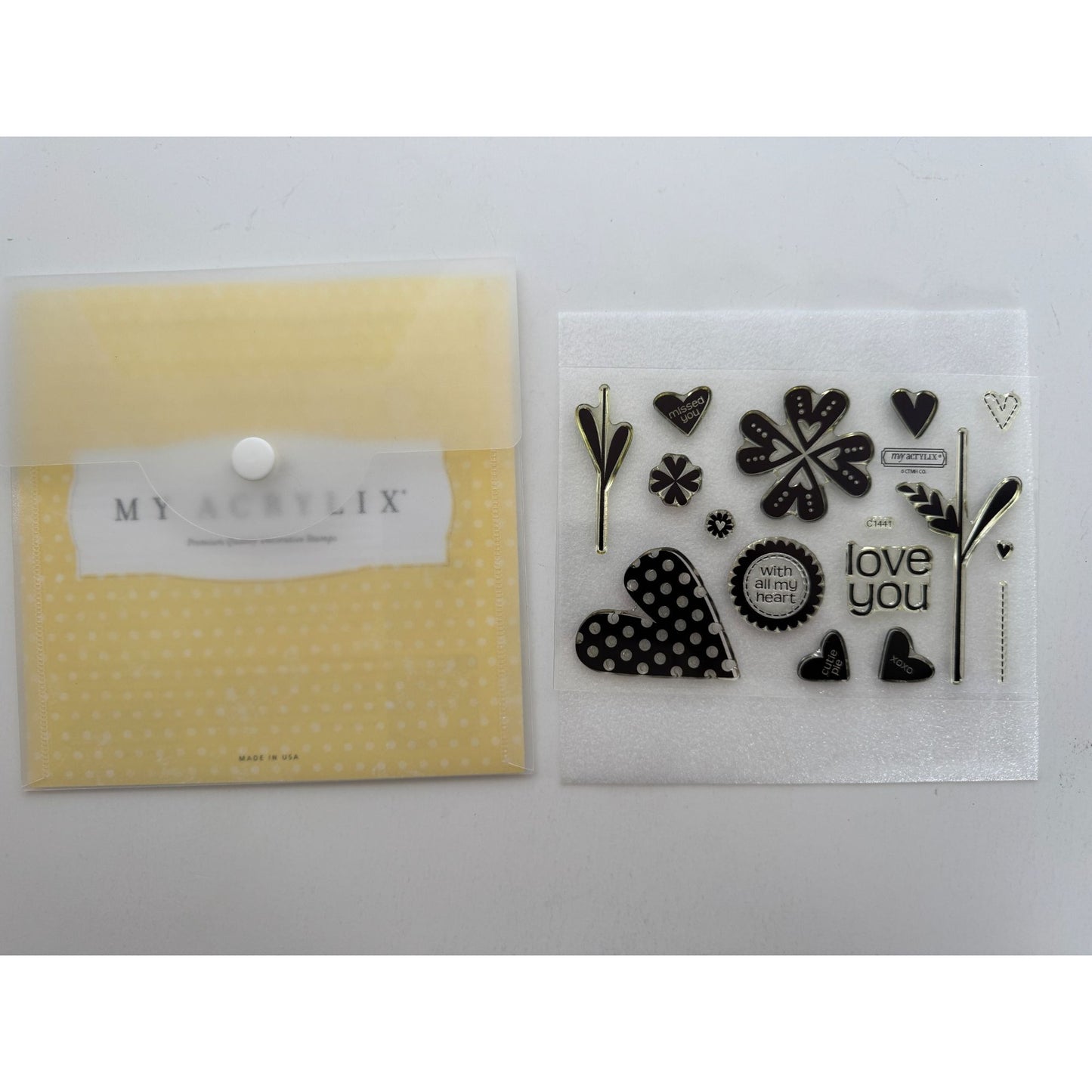 CTMH My Acrylix Acrylic Stamp Set Affection Love You All My Heart Flower C1441