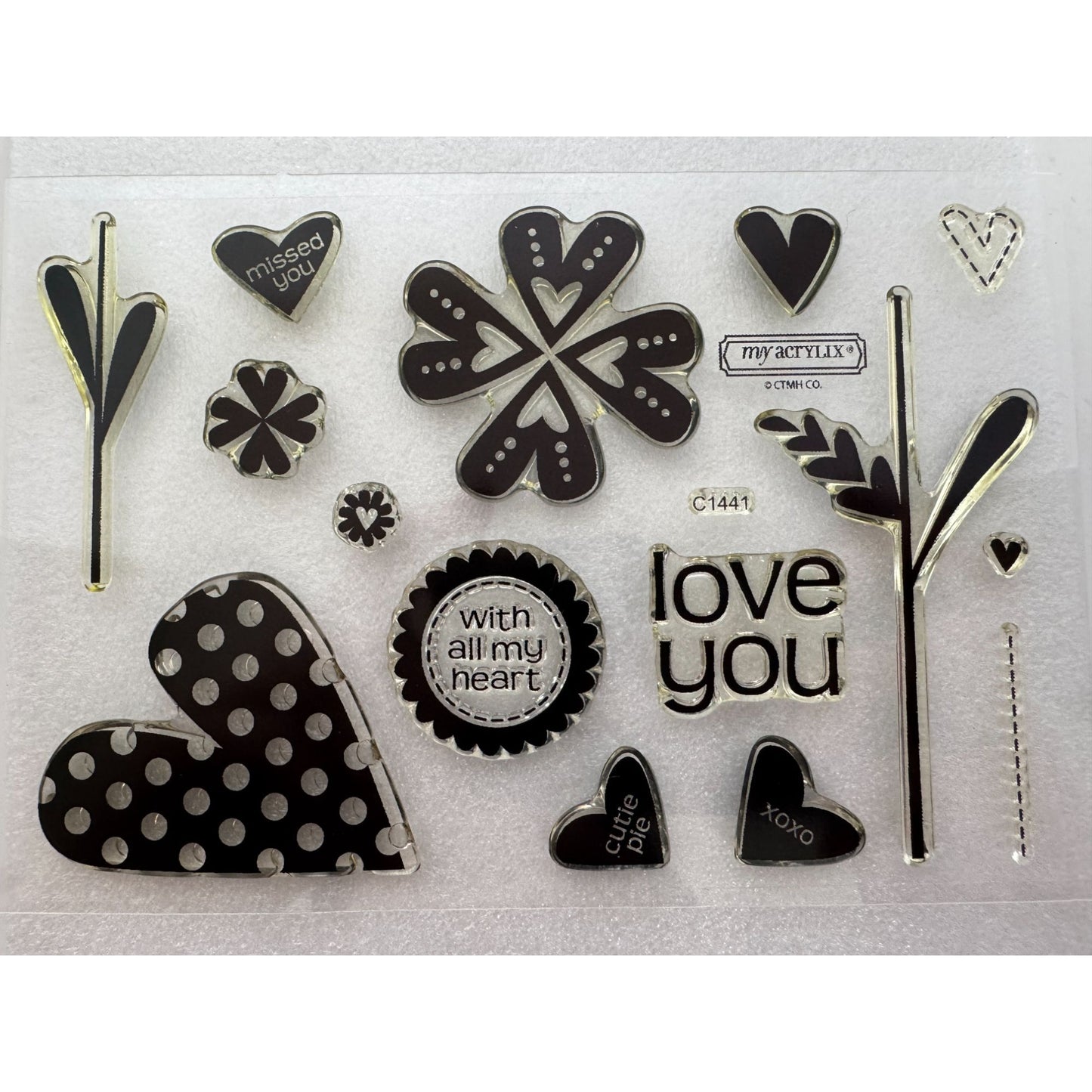 CTMH My Acrylix Acrylic Stamp Set Affection Love You All My Heart Flower C1441