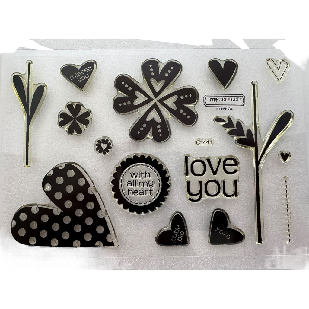 CTMH My Acrylix Acrylic Stamp Set Affection Love You All My Heart Flower C1441