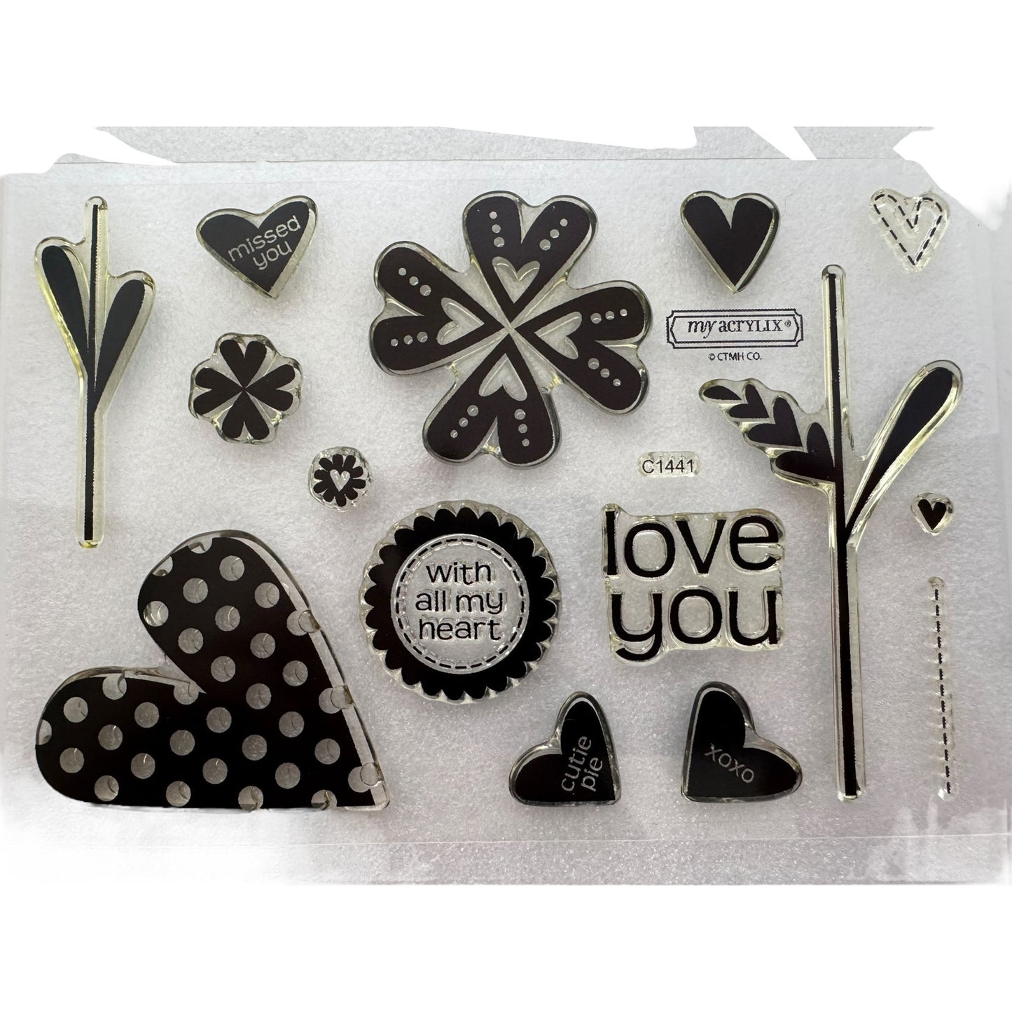 CTMH My Acrylix Acrylic Stamp Set Affection Love You All My Heart Flower C1441