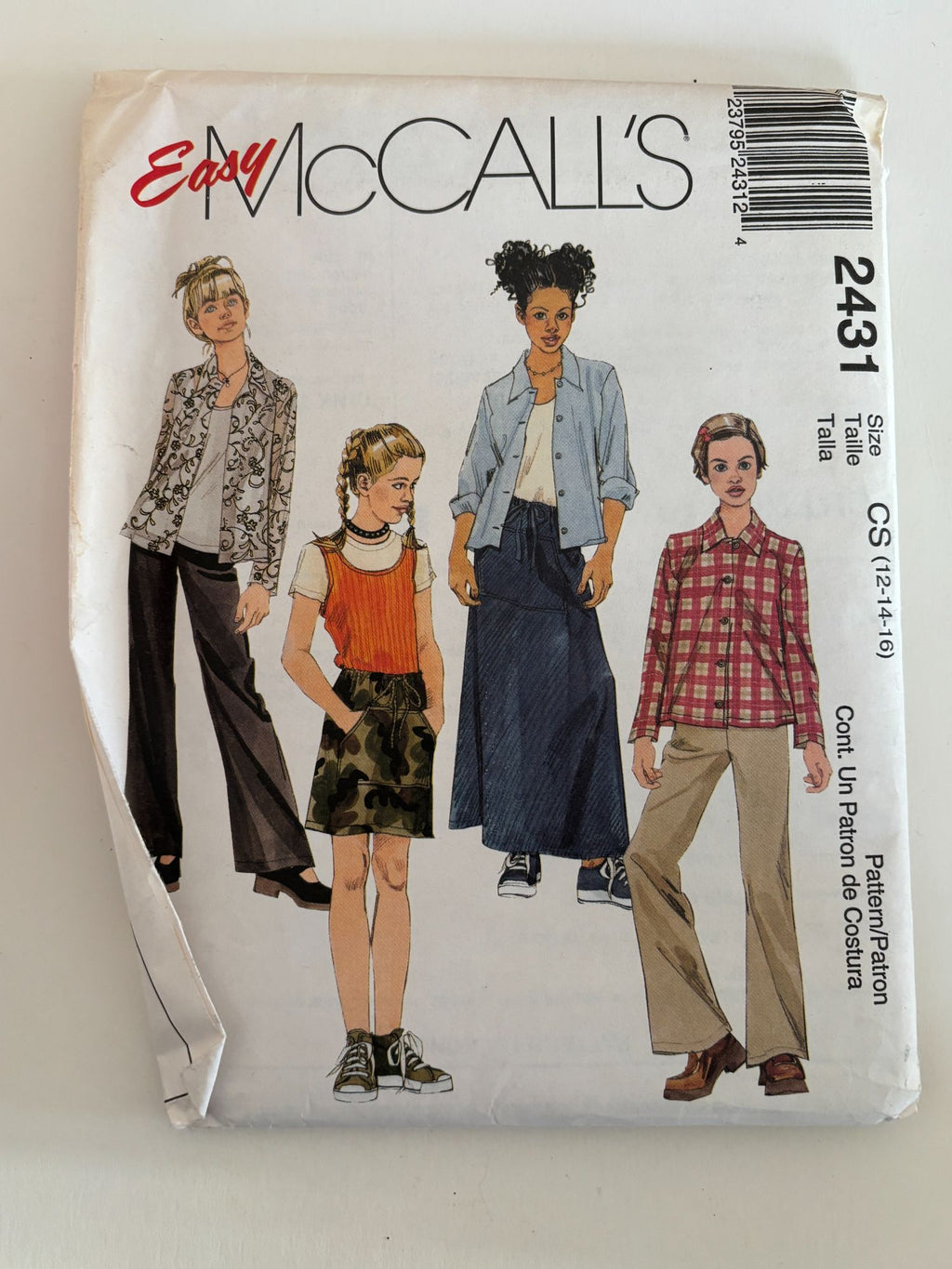 McCalls Sewing Pattern 2431 Girls Shirt Tank Top Pants Drawstring Skirt 12 14 16