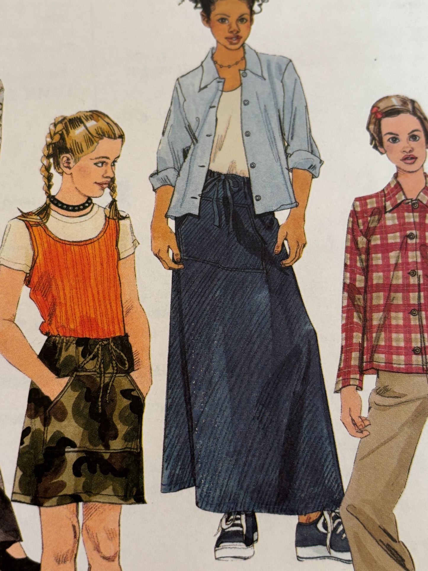 McCalls Sewing Pattern 2431 Girls Shirt Tank Top Pants Drawstring Skirt 12 14 16