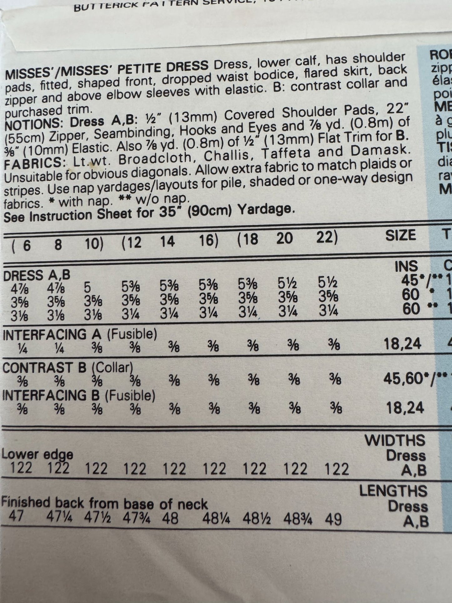 Butterick Sewing Pattern 4550 Romantic Dress Easy Dropped Waist Bodice 12 14 16