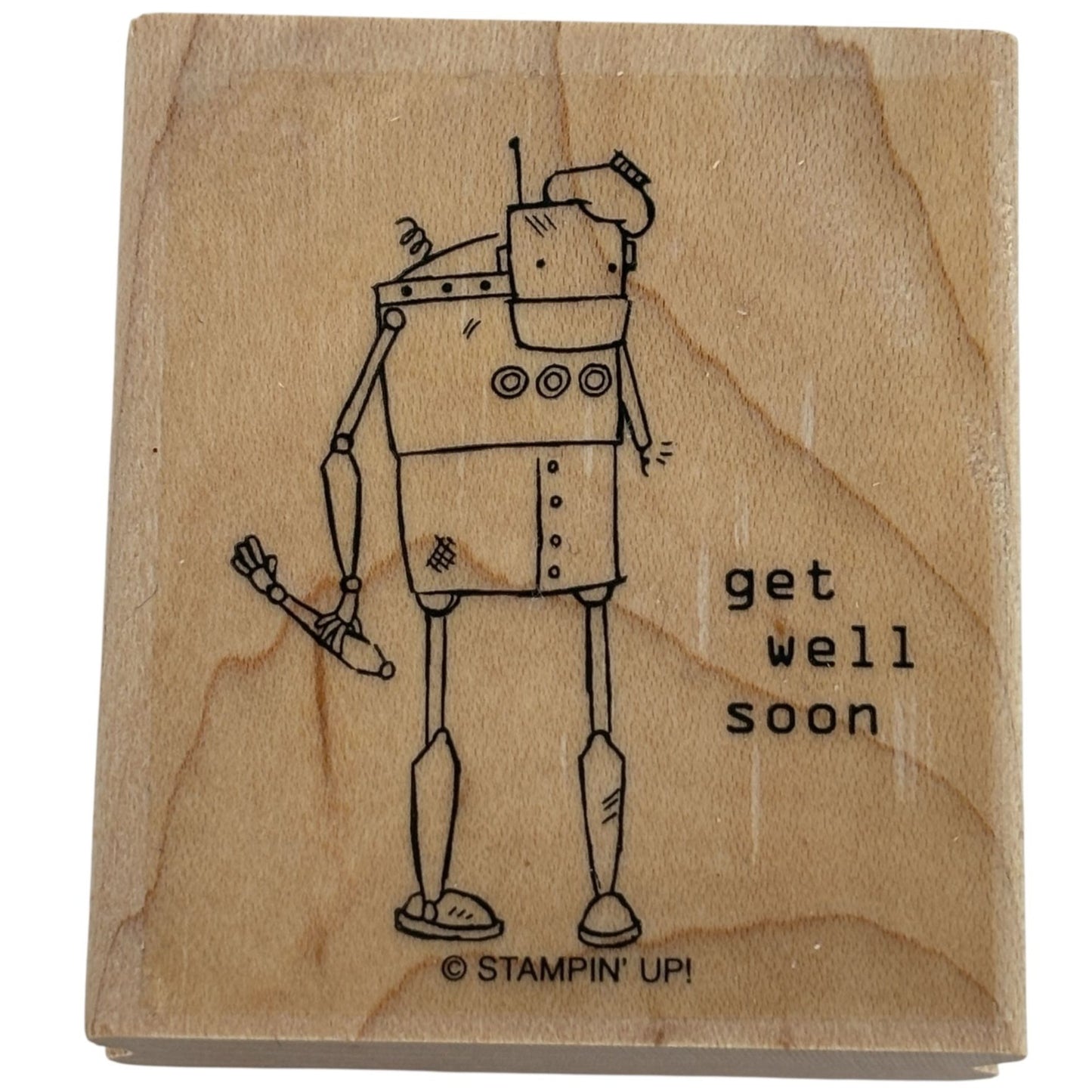 Stampin Up Wood Rubber Stamp Robot Balloon Happy Birthday Human Card Making Word