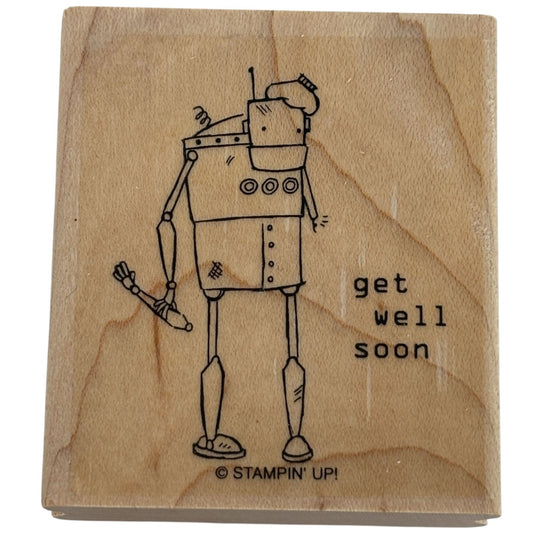Stampin Up Wood Rubber Stamp Robot Balloon Happy Birthday Human Card Making Word