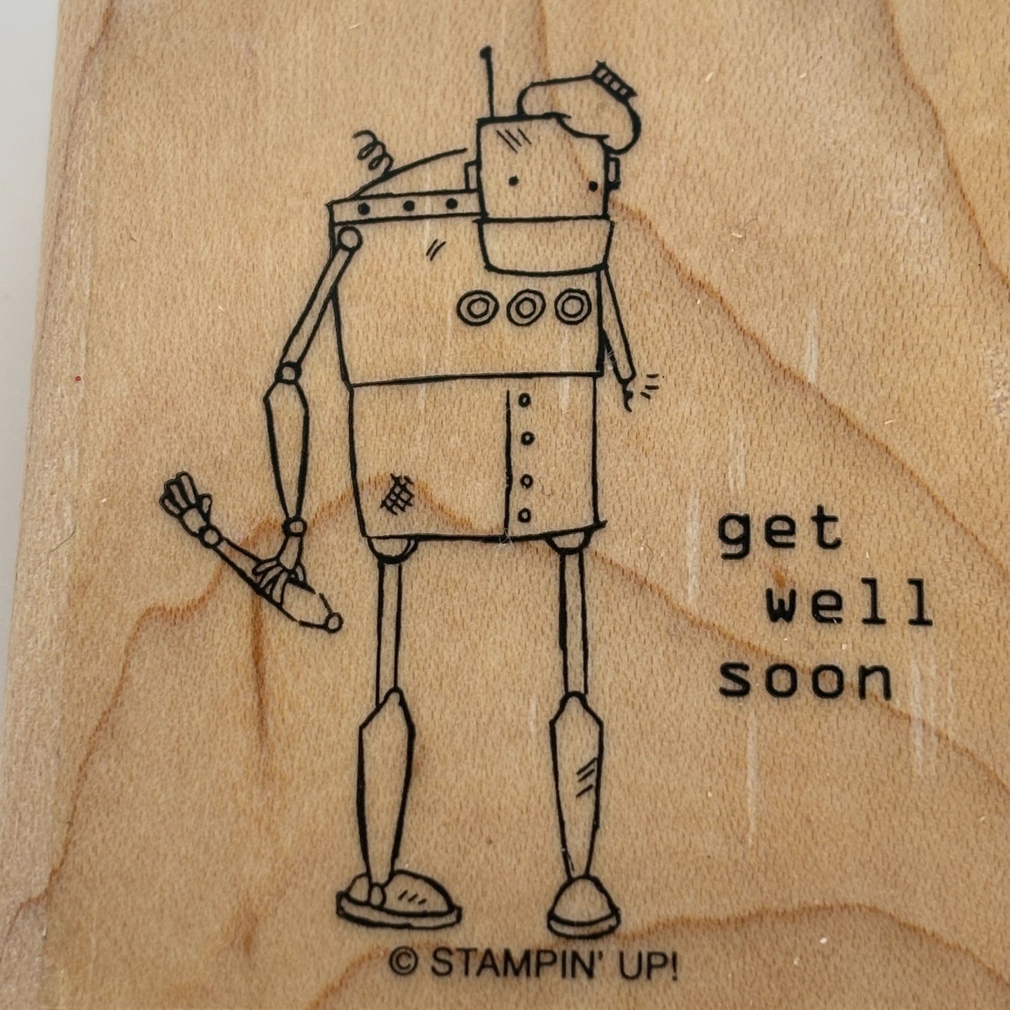 Stampin Up Wood Rubber Stamp Robot Balloon Happy Birthday Human Card Making Word