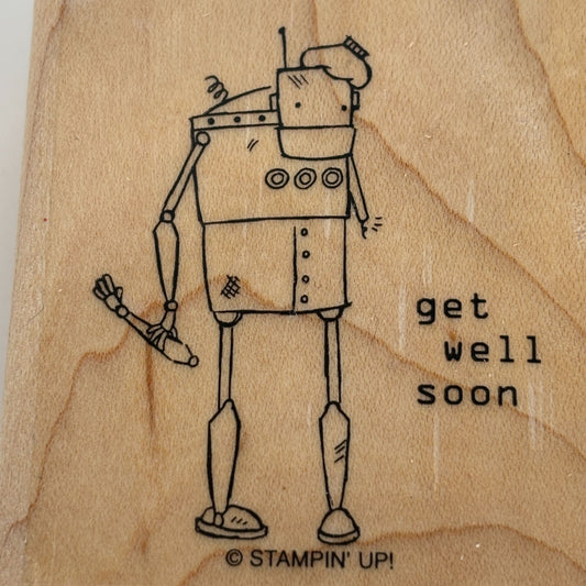 Stampin Up Wood Rubber Stamp Robot Balloon Happy Birthday Human Card Making Word