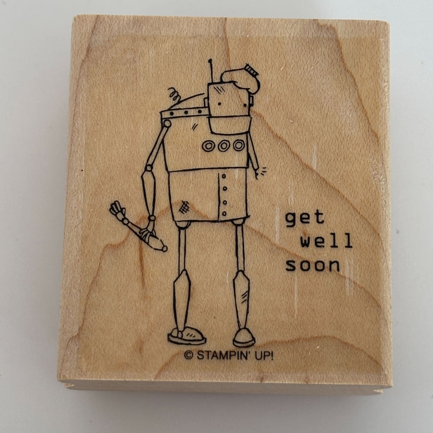Stampin Up Wood Rubber Stamp Robot Balloon Happy Birthday Human Card Making Word