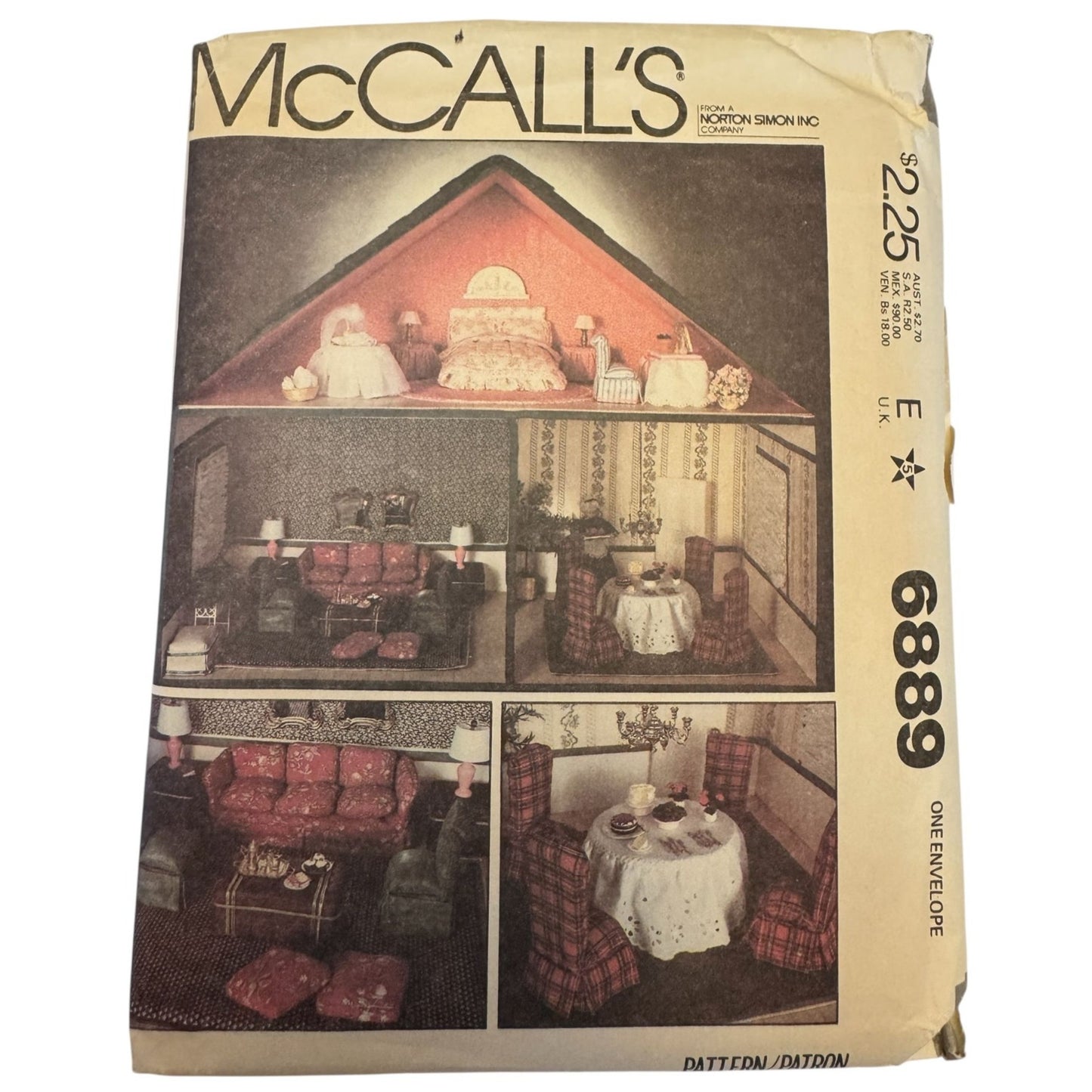 McCalls Sewing Pattern 6889 Dollhouse Rooms Furniture Dining Room Bedroom Decor Uncut