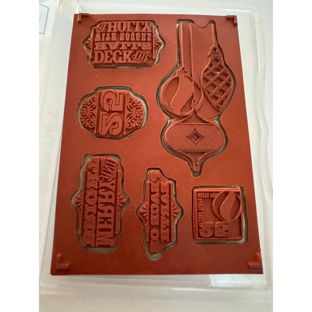 Stampin Up Clear Mount Rubber Stamp Set Christmas Merry and Type Ornaments Peace