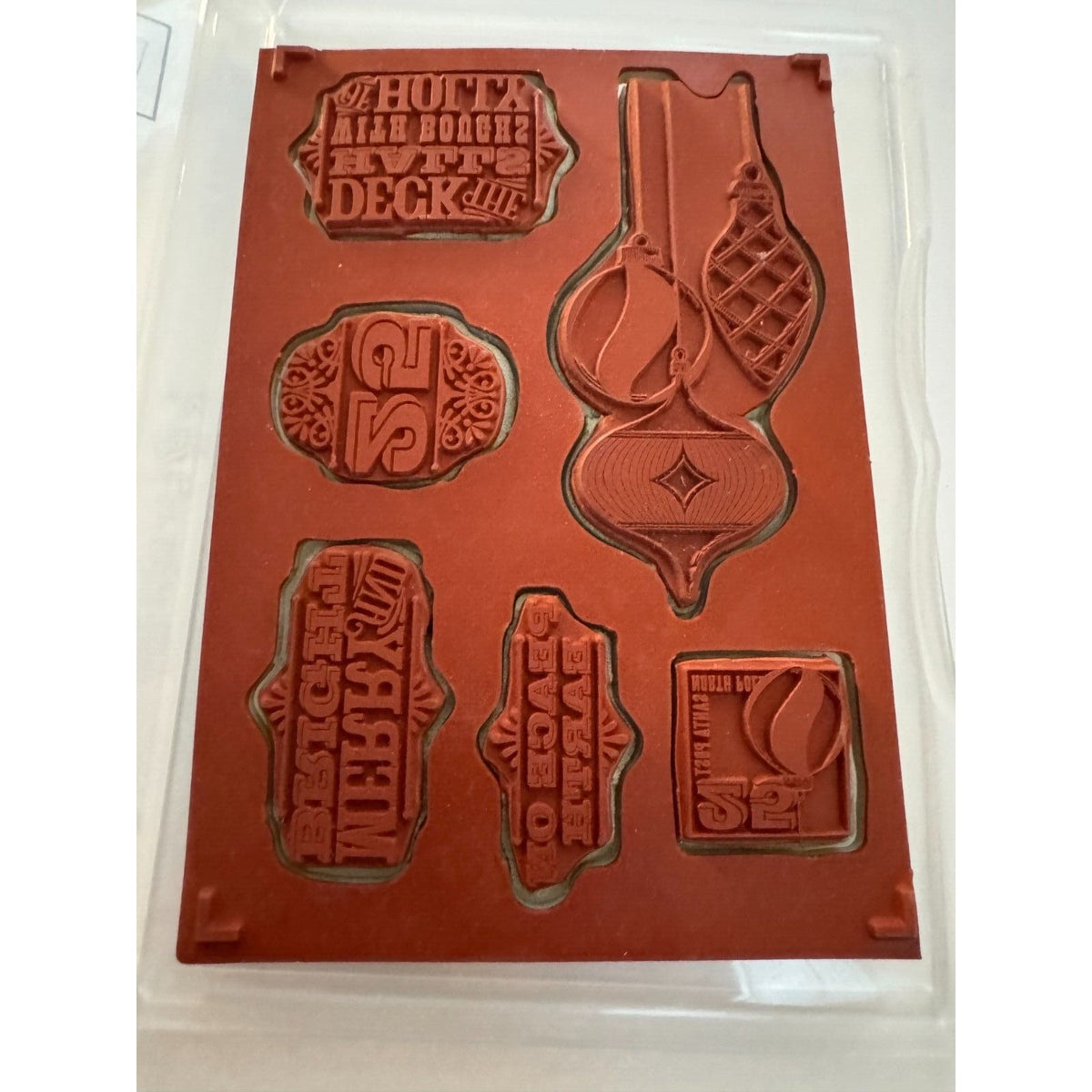 Stampin Up Clear Mount Rubber Stamp Set Christmas Merry and Type Ornaments Peace