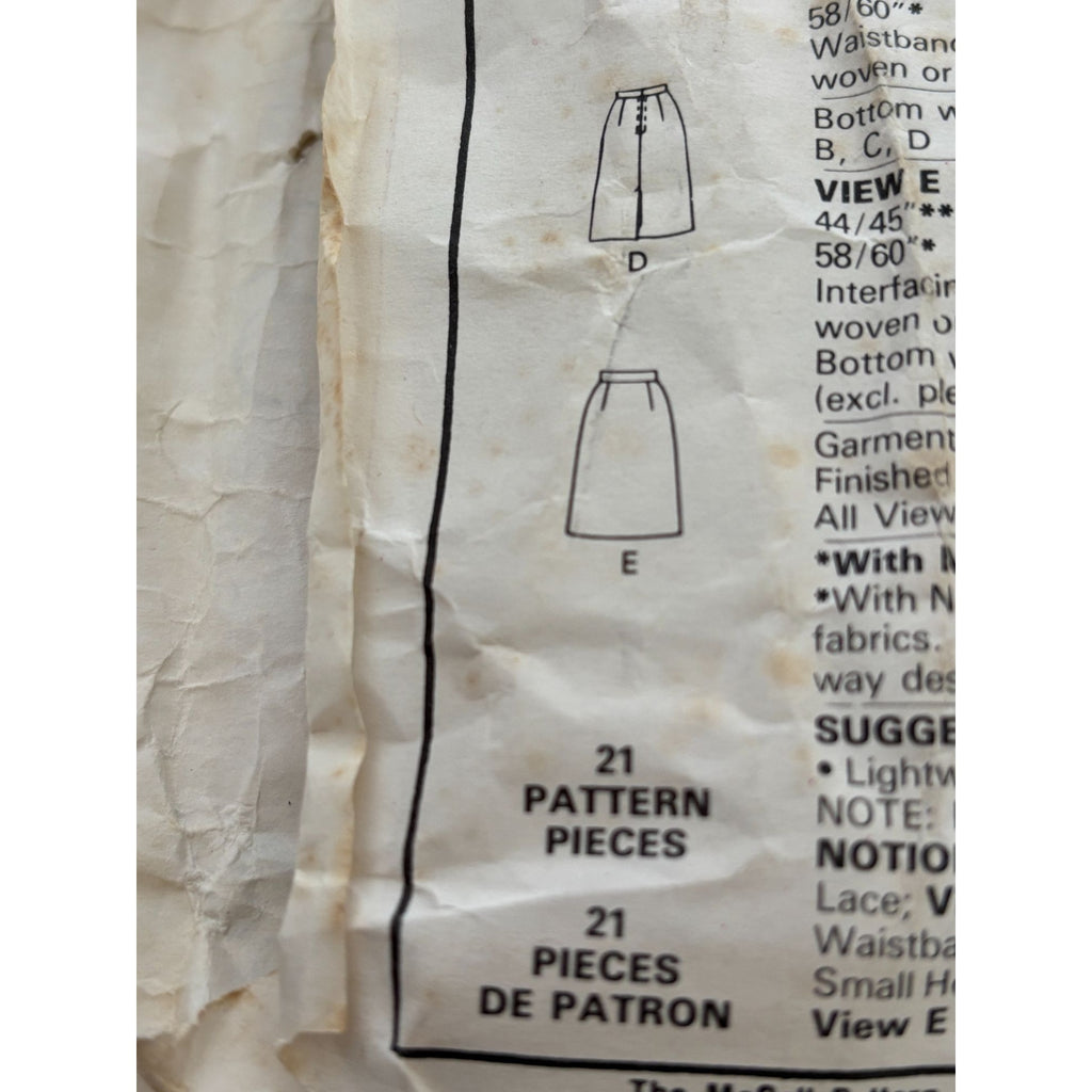 McCalls Sewing Pattern 2230 Skirts Size 12 Classic Design Career Work 1980s UC