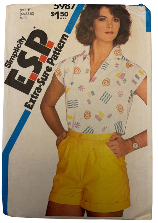 Simplicity Sewing Pattern 5987 Shorts Shirt 1980s Summer Outfit ESP 6 8 10 Uncut