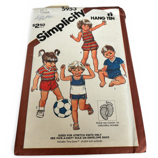 Simplicity Sewing Pattern 5953 Toddler Romper Shorts Top Vintage 1980s Retro Size 2 Uncut