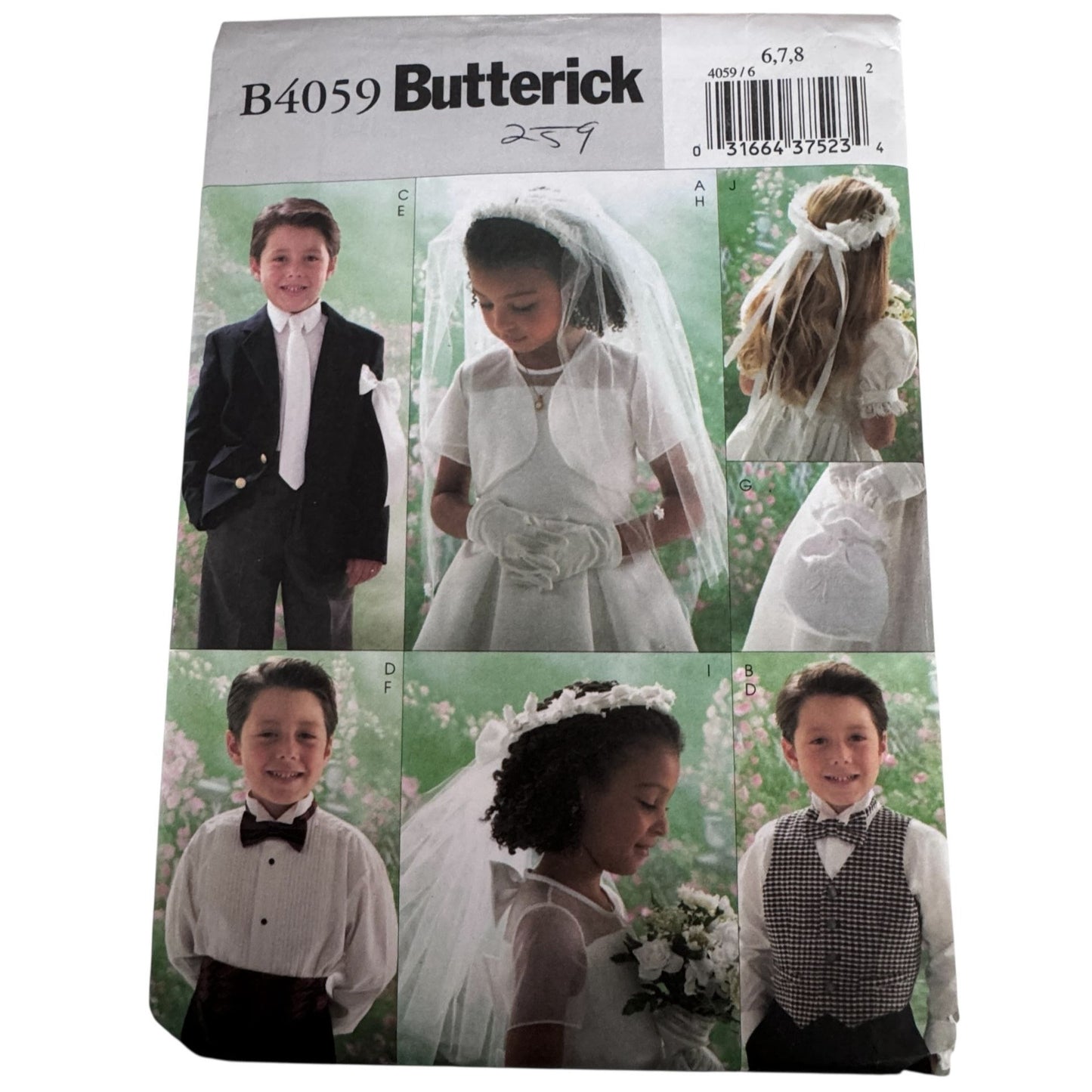Butterick Sewing Pattern B4059 First Communion Veil Boys Vest Tie 6-8 Uncut Formalwear Accessories
