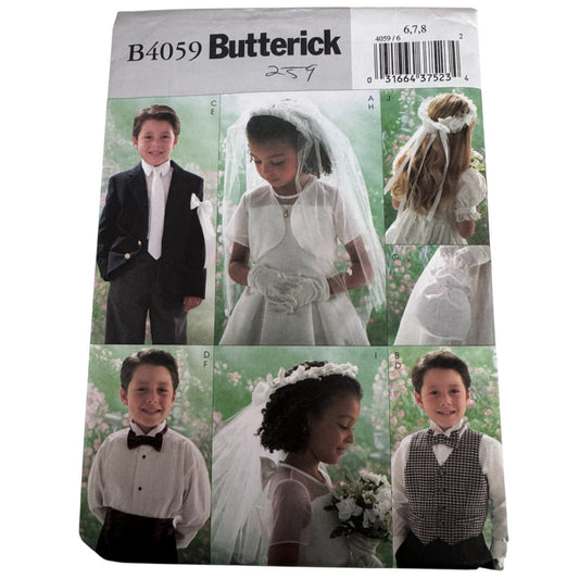 Butterick Sewing Pattern B4059 First Communion Veil Boys Vest Tie 6-8 Uncut Formalwear Accessories