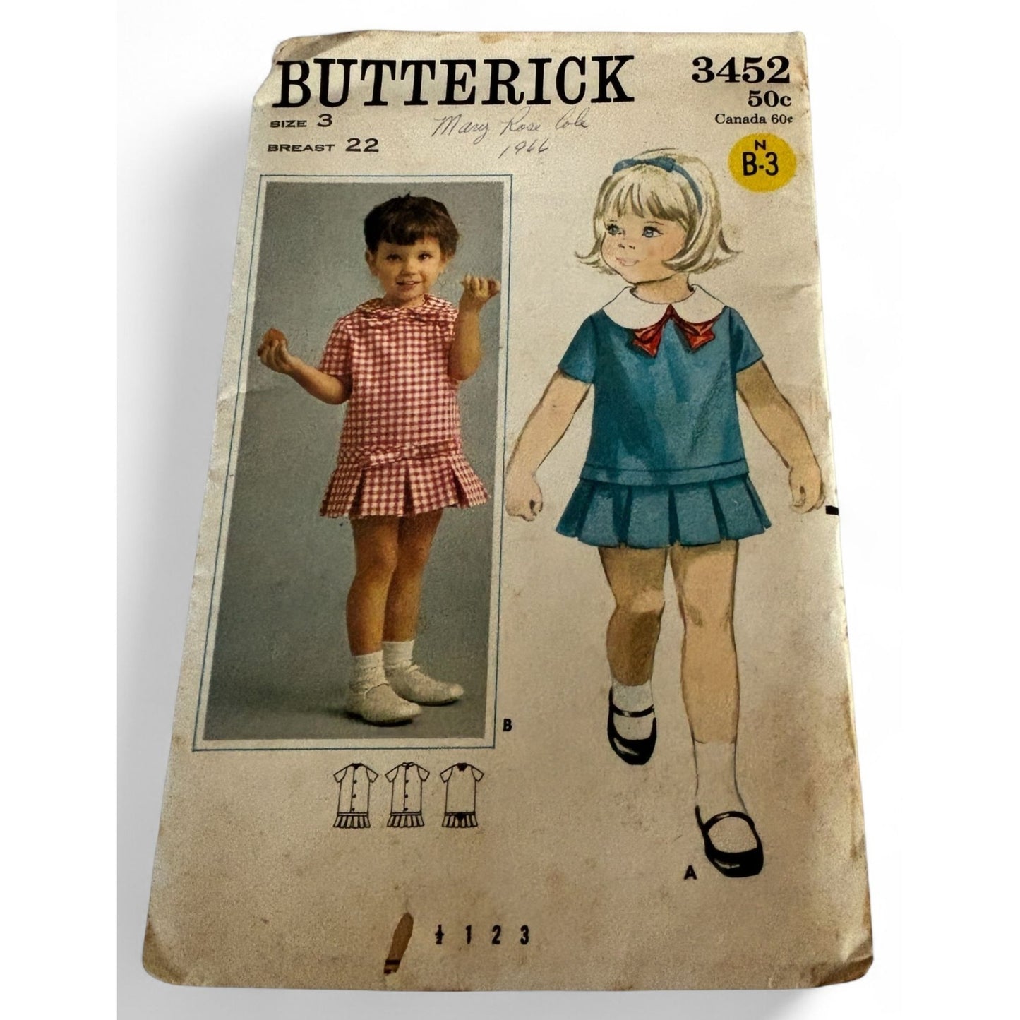 Butterick Sewing Pattern 3452 Toddler Dress Vintage 60s Mod Peter Pan Collar 3 Uncut