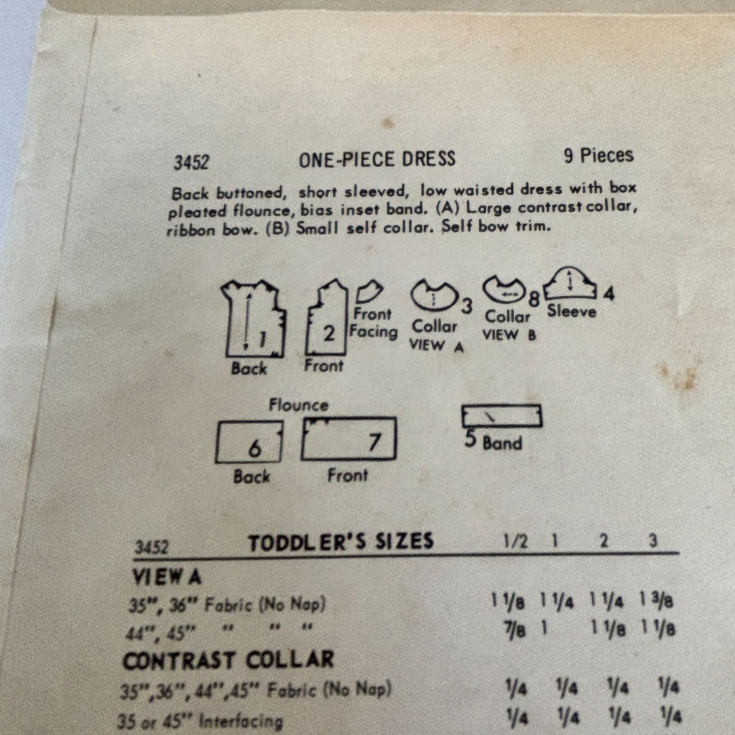 Butterick Sewing Pattern 3452 Toddler Dress Vintage 60s Mod Peter Pan Collar 3 Uncut
