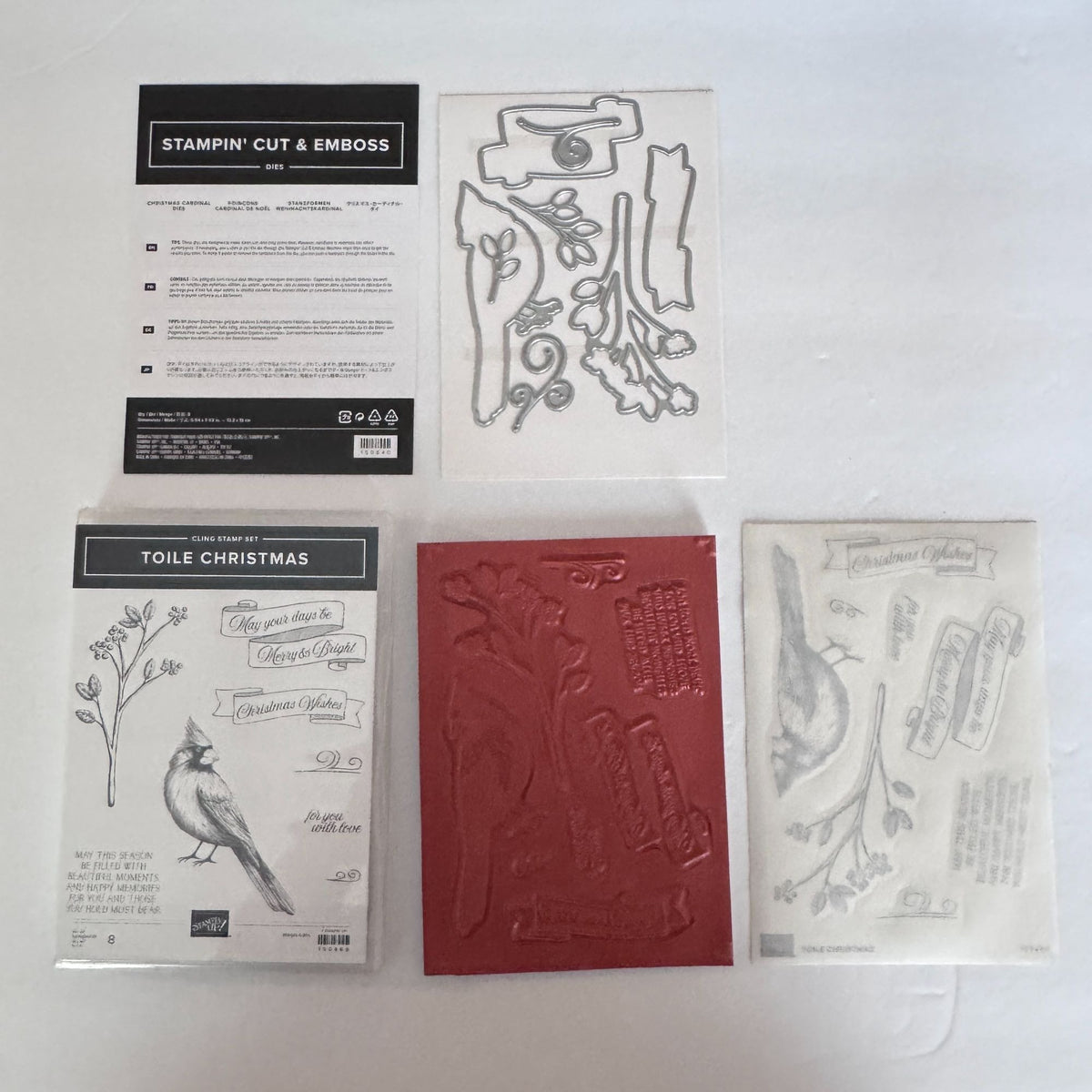 Stampin Up Stamp Set Toile and Christmas Cardinal Dies Holiday Card Making Bird Cling