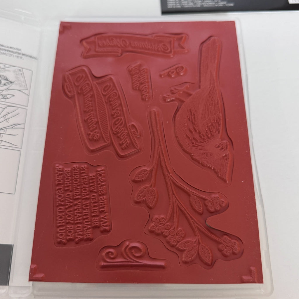 Stampin Up Stamp Set Toile and Christmas Cardinal Dies Holiday Card Making Bird Cling