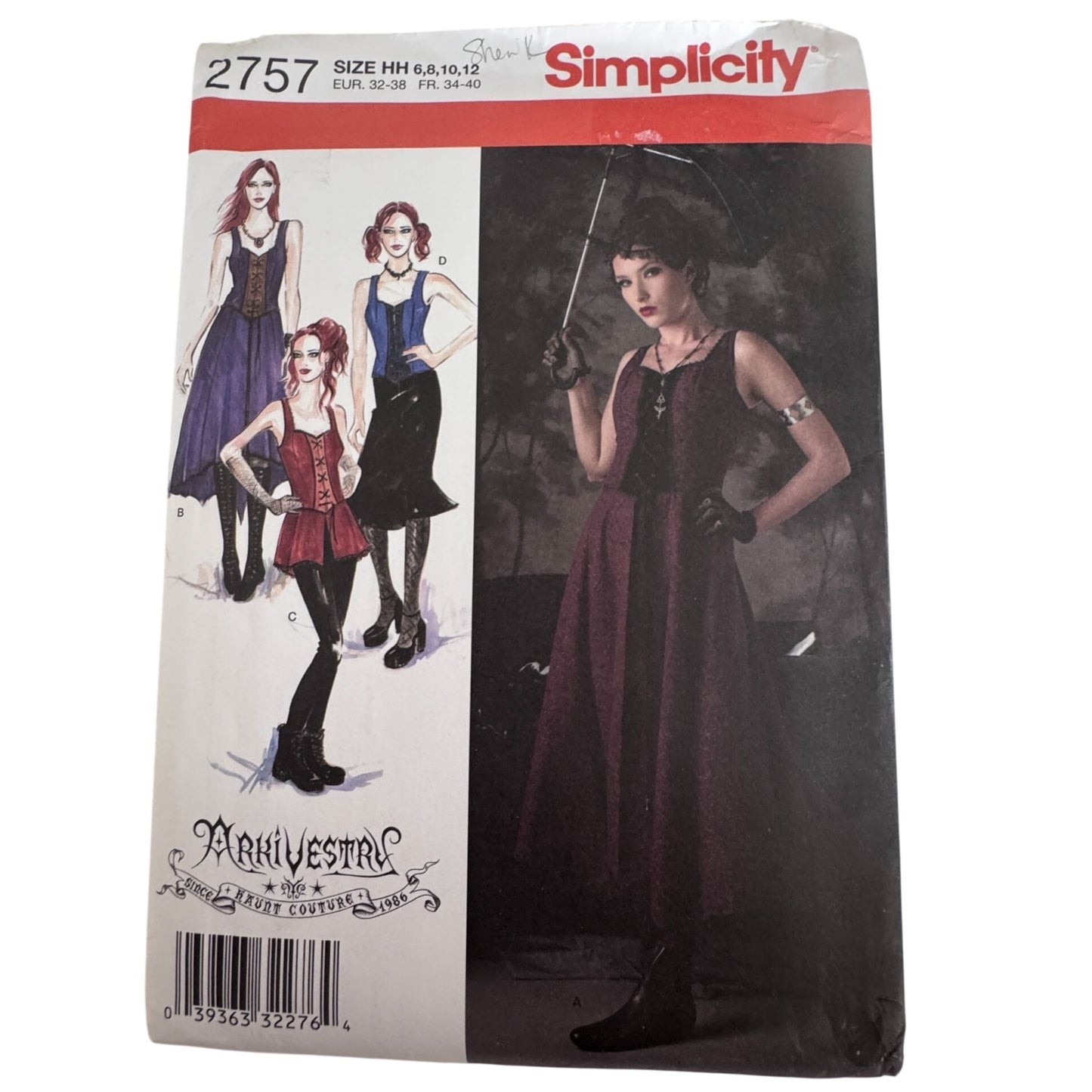 Simplicity Sewing Pattern 2757 Arkivestry Costume Gothic Steampunk Vest Skirt UC 6-12