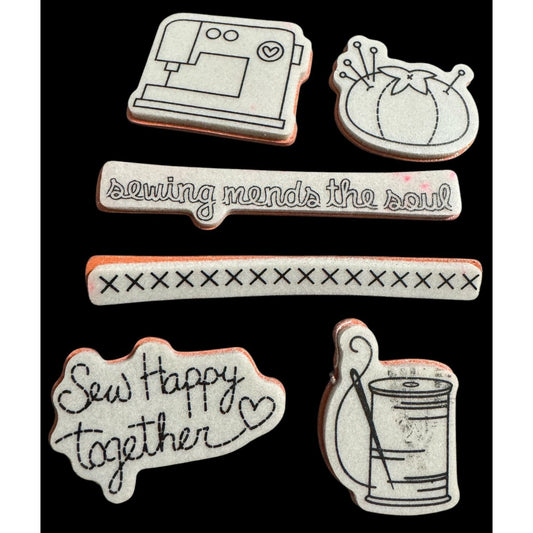 Sew Happy Together Rubber Stamps Set Thread Sewing Machine Mend the Soul Pun