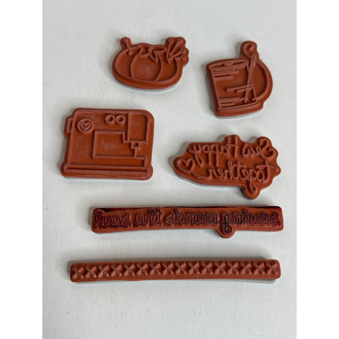 Sew Happy Together Rubber Stamps Set Thread Sewing Machine Mend the Soul Pun