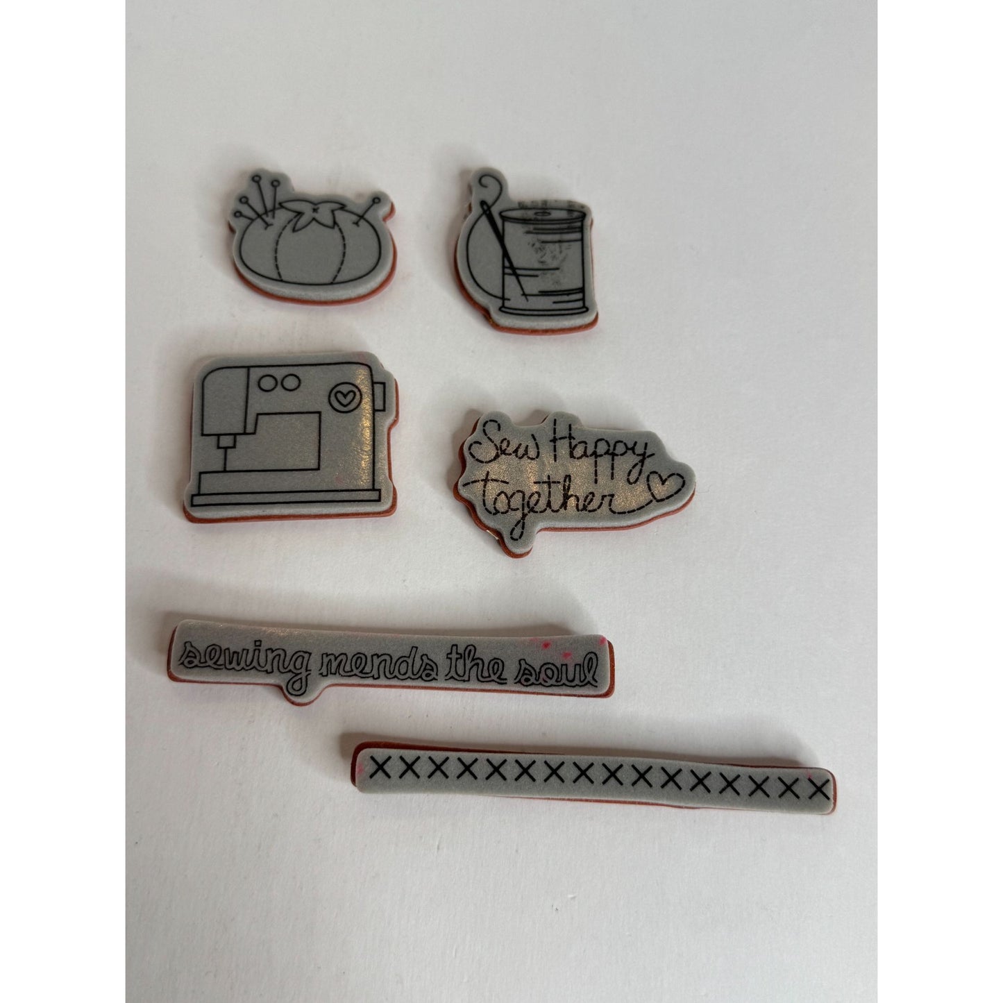 Sew Happy Together Rubber Stamps Set Thread Sewing Machine Mend the Soul Pun