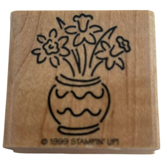 Stampin Up Wood Mounted Rubber Stamp Flower Vase Spring Friendship Card Making